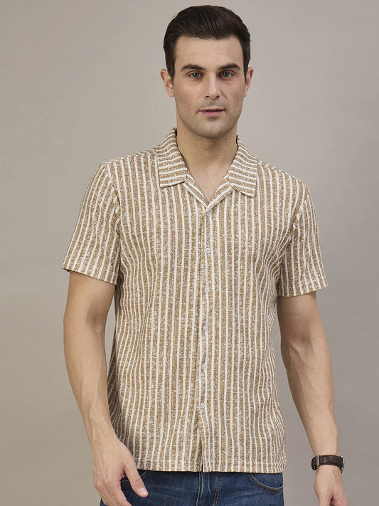 Men Striped Shirt Light Brown