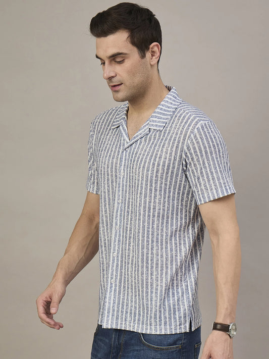 Men Striped Shirt Light Blue and White