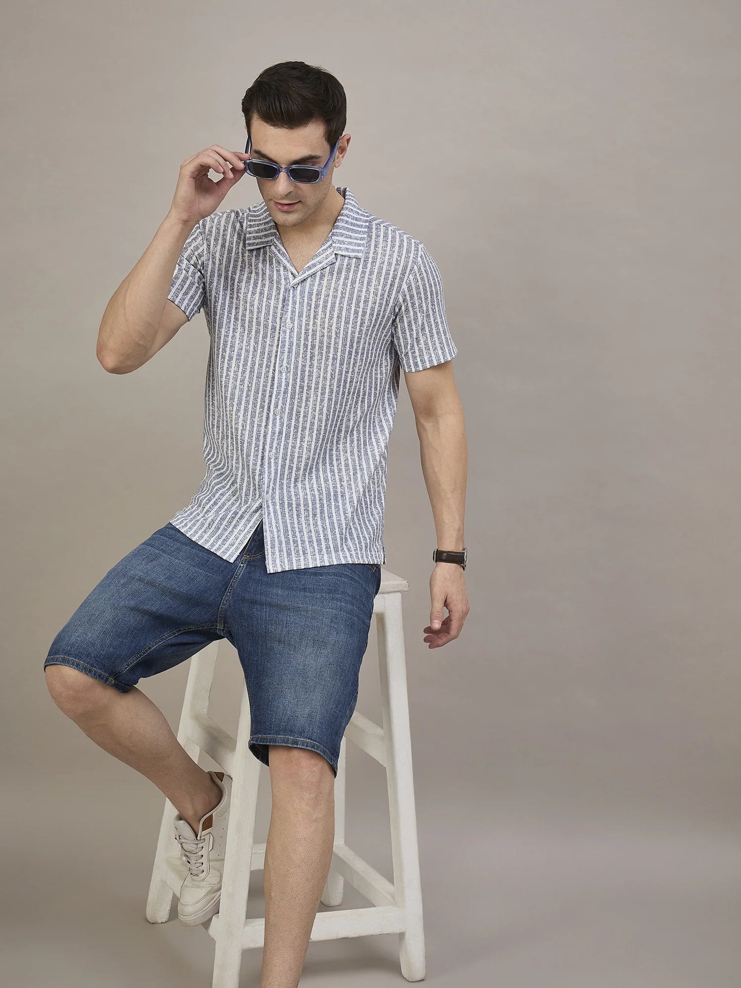Men Striped Shirt Light Blue and White
