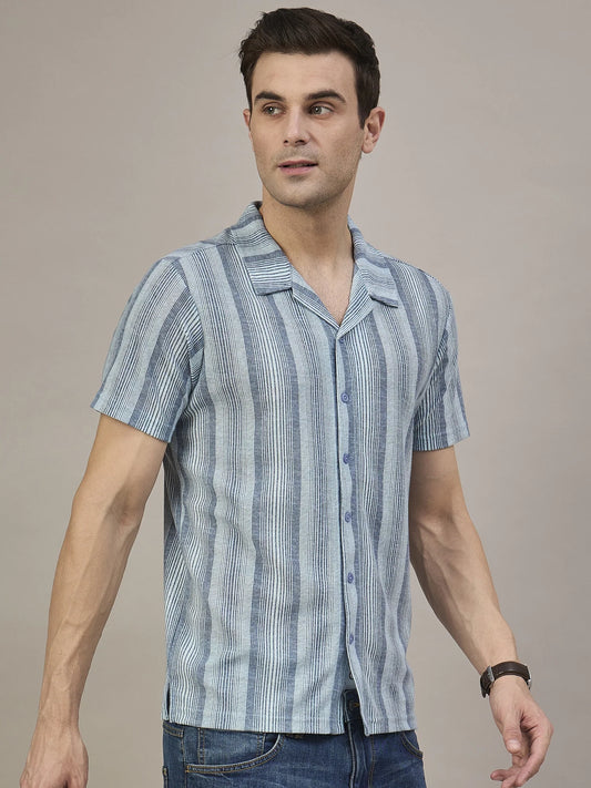 Men Striped Shirt Blue