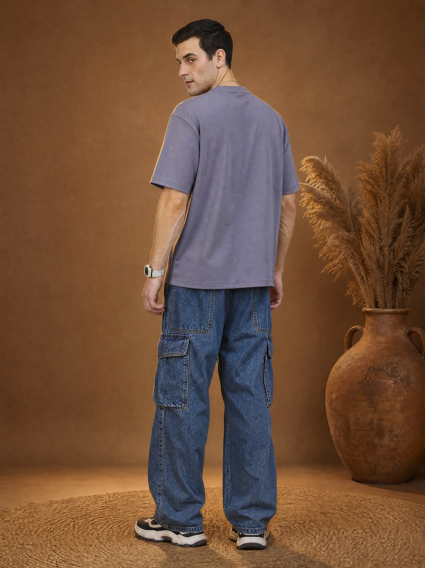 Men Oversize Printed Round Neck T-shirt Lavender