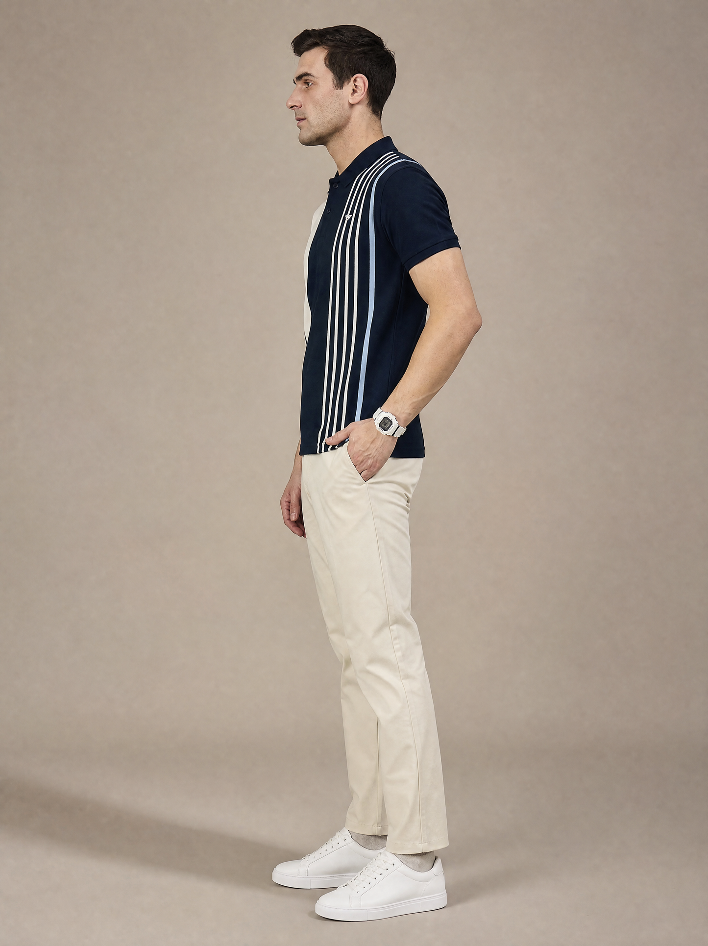 Men Cotton Polo Strip T-Shirts Navy