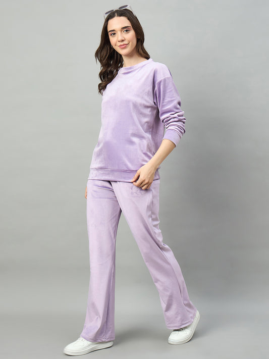 Lavender Women Velour Front Round Neck Coord Set