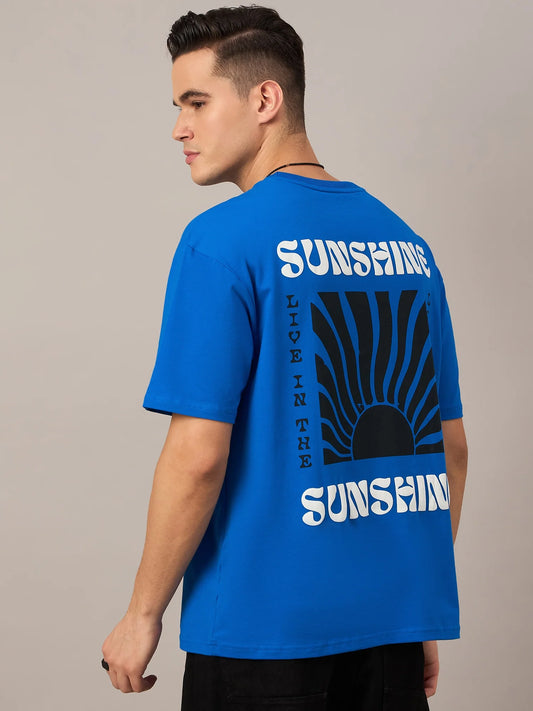 Men Printed Oversized T-shirt Blue