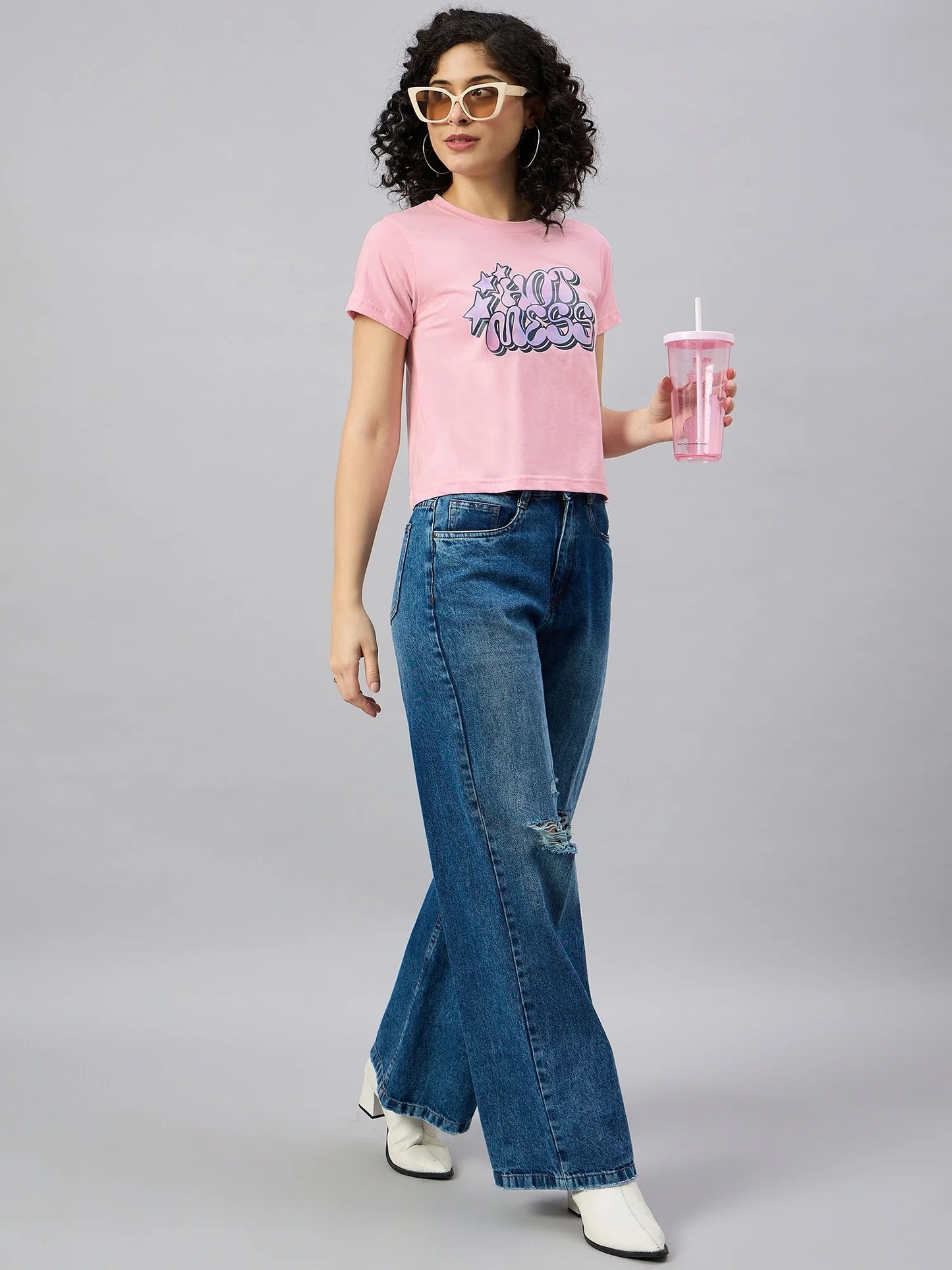 Women Printed Regular Fit T-shirt Pink