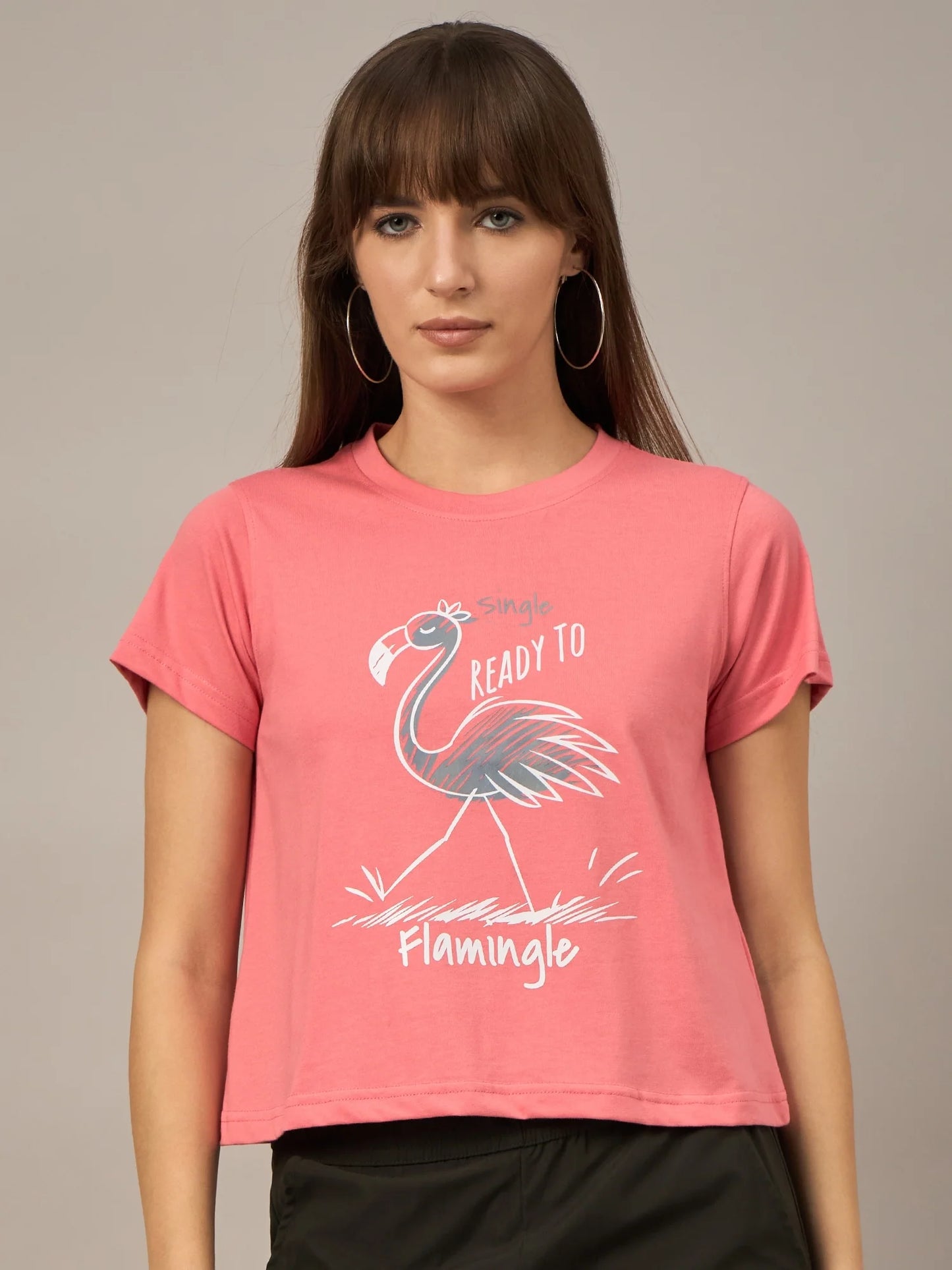 Women Printed Regular Fit T-shirt Pink