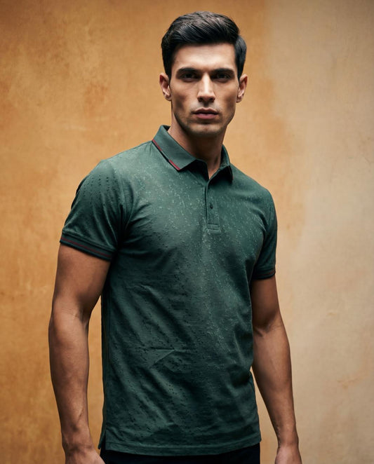 Men Textured Bottle Green Polo TShirt - Reprise