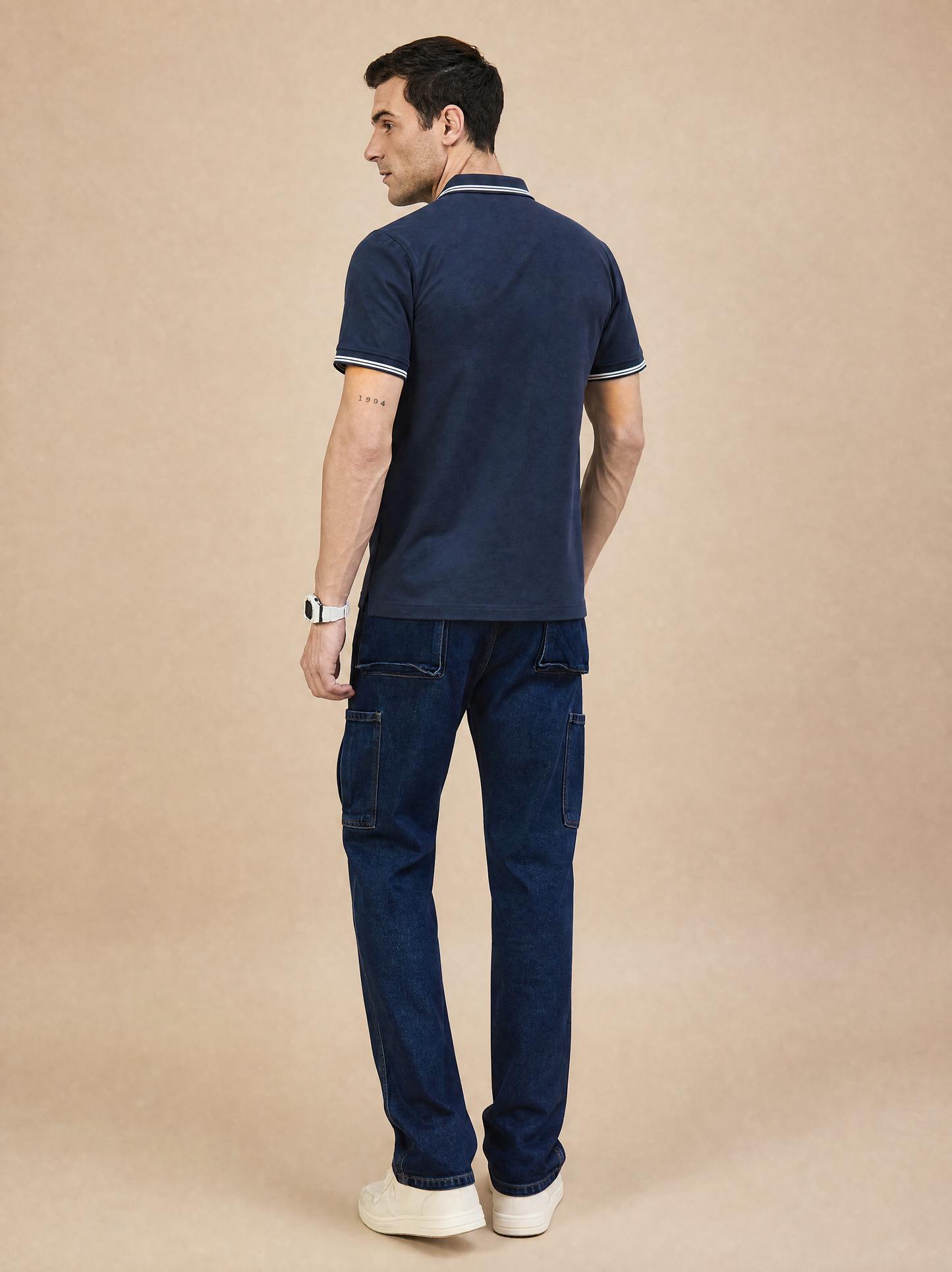 Men Stripe Navy Polo TShirt
