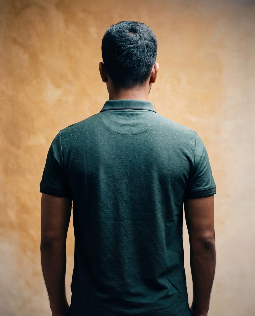 Men Textured Bottle Green Polo TShirt - Reprise