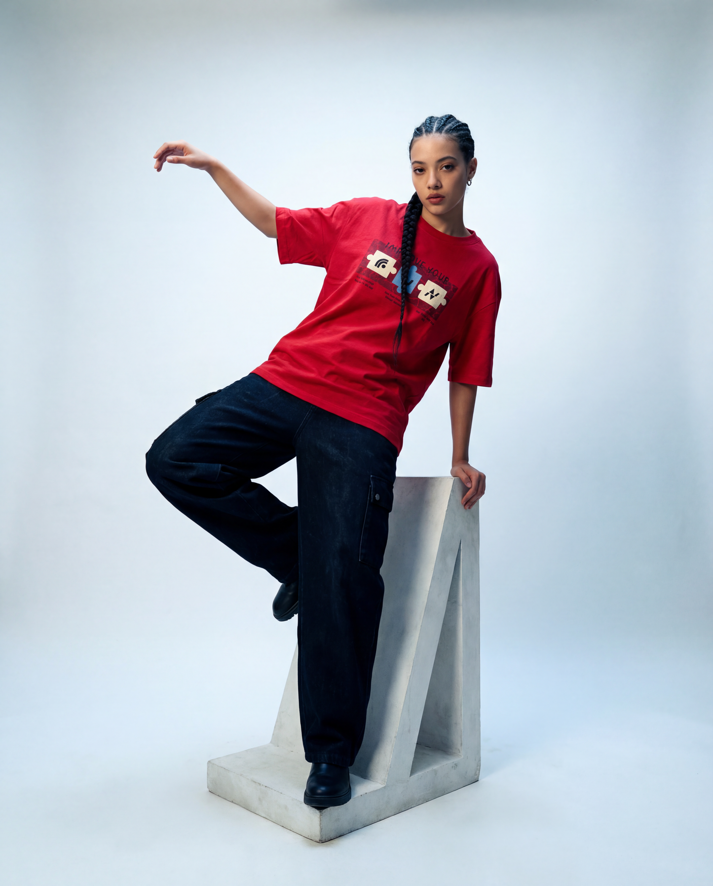 Women Oversized Round Neck Half Sleeves Tshirt Red - Reprise