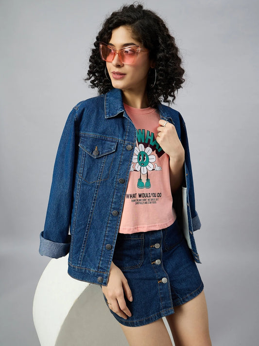 Women Printed Regular Fit T-shirt Peach