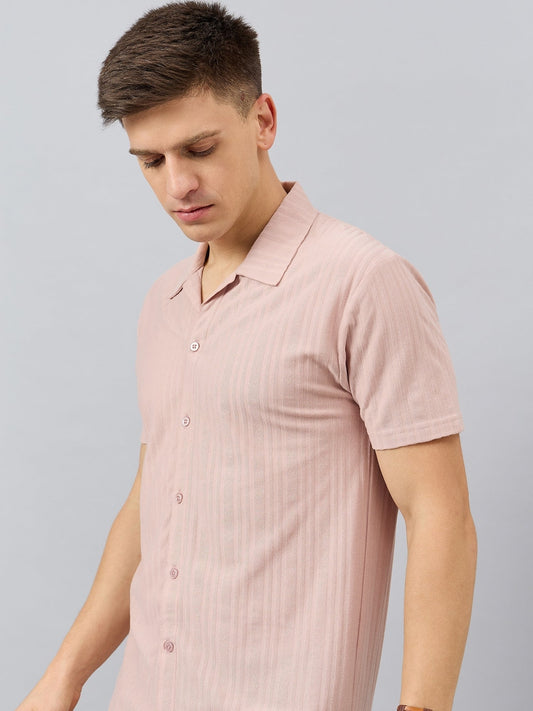 Men Regular Fit Spread Collar Shirt Peach
