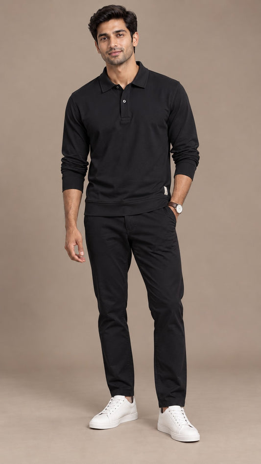 Black Full Sleeves Polo Shirt