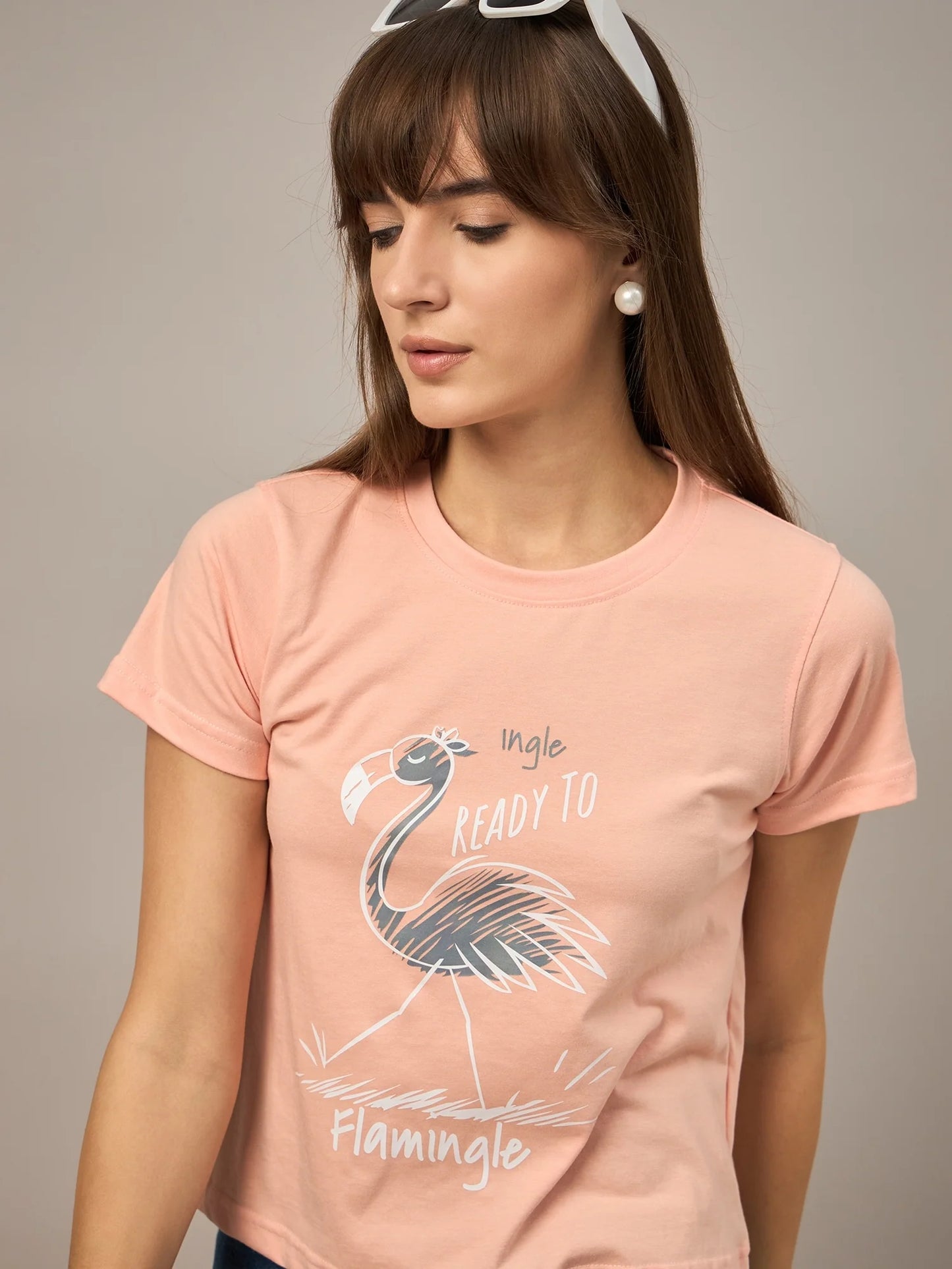 Women Printed Regular Fit T-shirt Peach