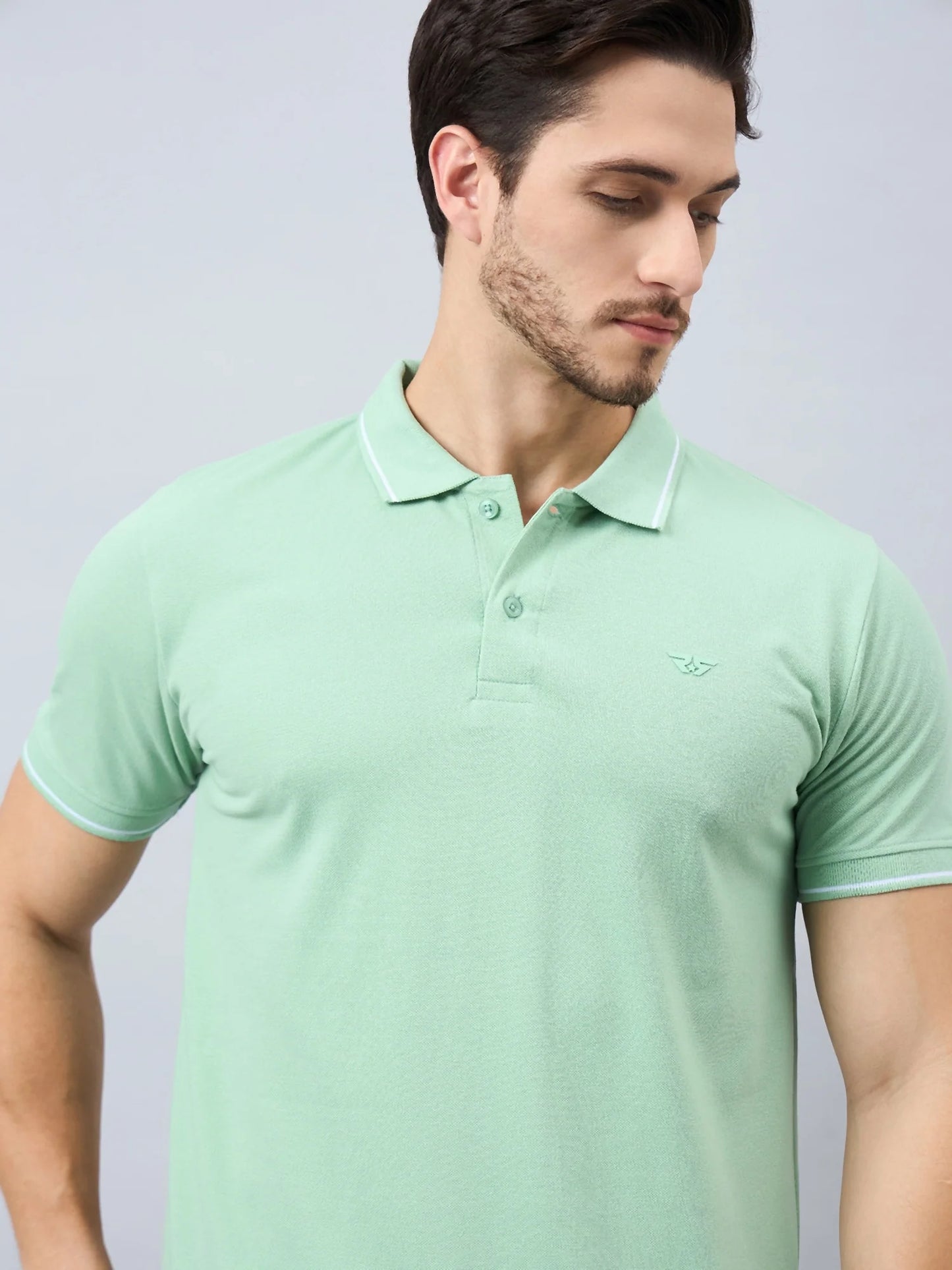 Men Solid Green Cotton Polos - Reprise
