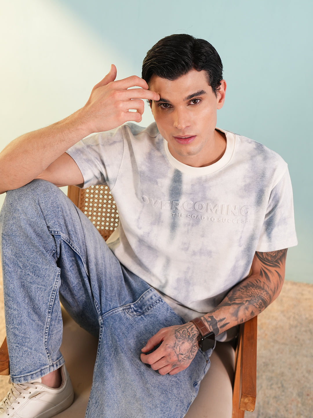 Men Printed Round Neck T-shirt Light Blue - Reprise