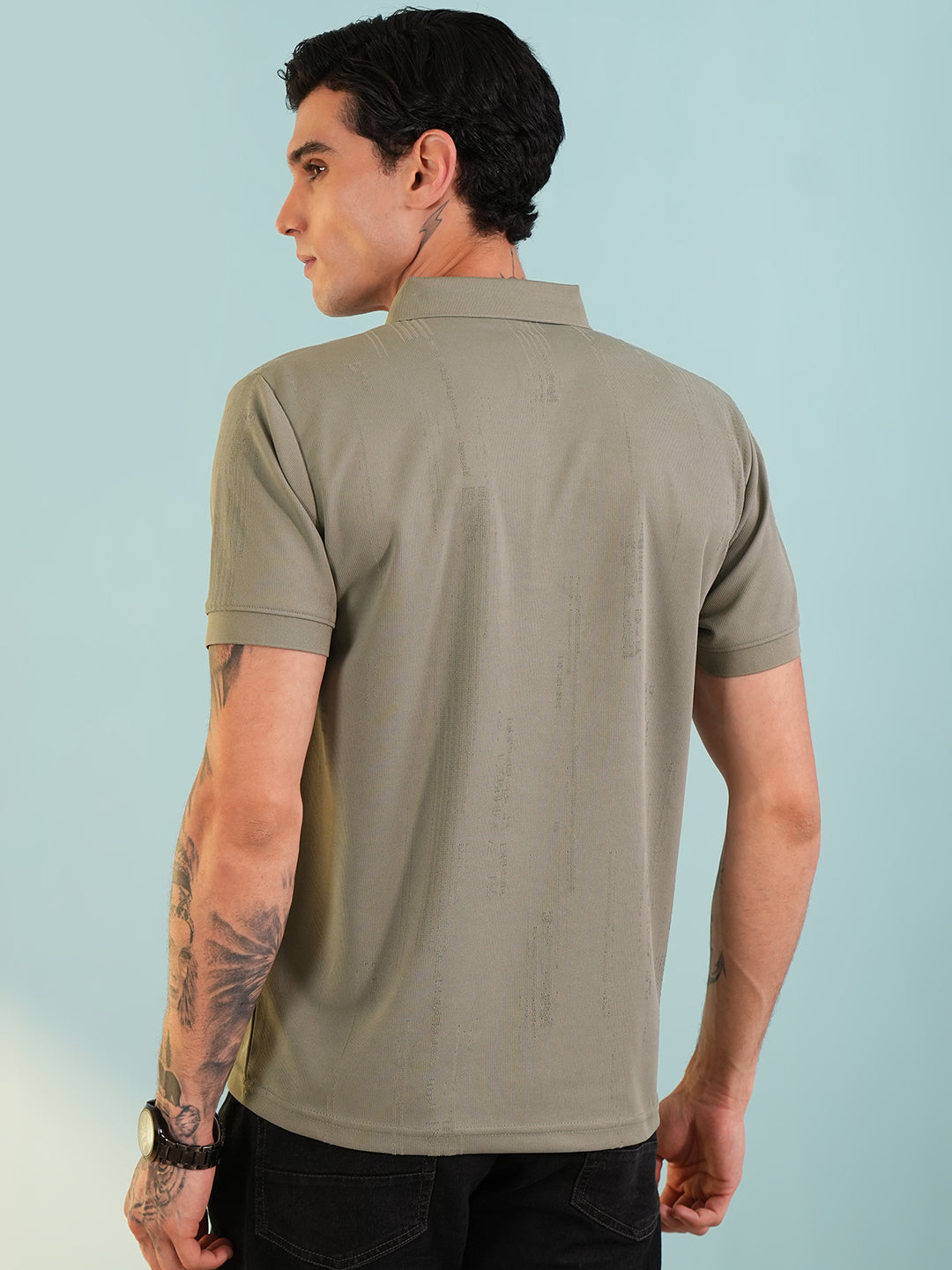 Men Textured Olive Polo T-Shirt - Reprise