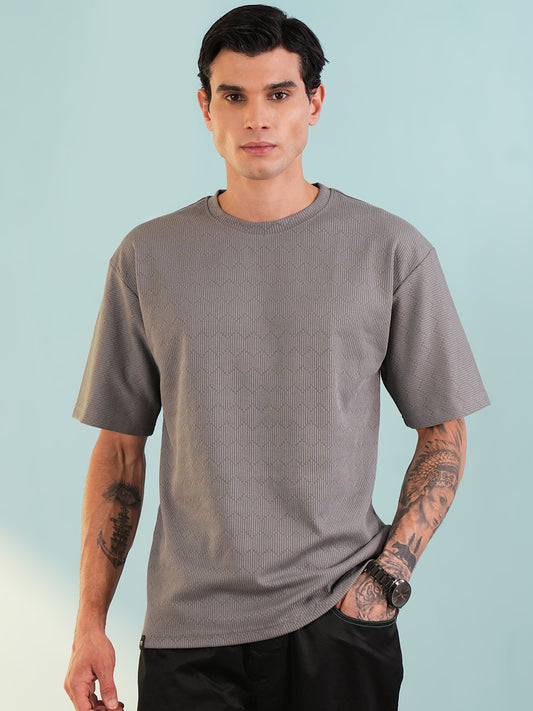 Men Oversized Printed Round Neck Drop Shoulder T-shirt Grey - Reprise