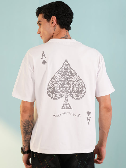 Men Oversized Printed Round Neck Drop Shoulder T-shirt White - Reprise