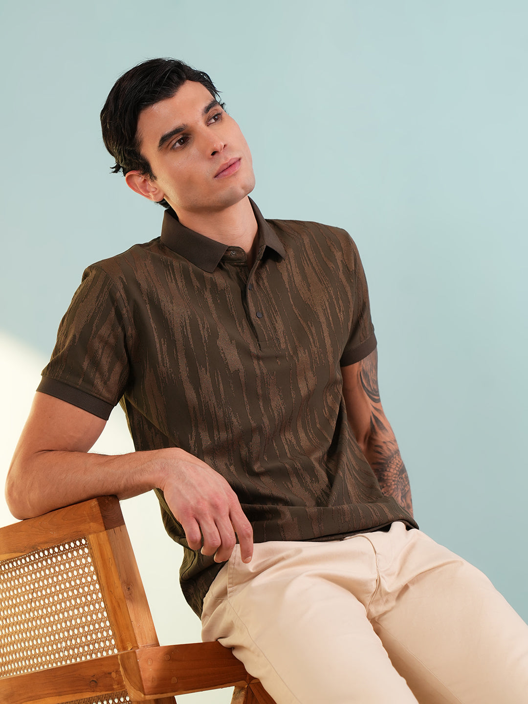 Men Textured Dark Brown Polo T-Shirt - Reprise