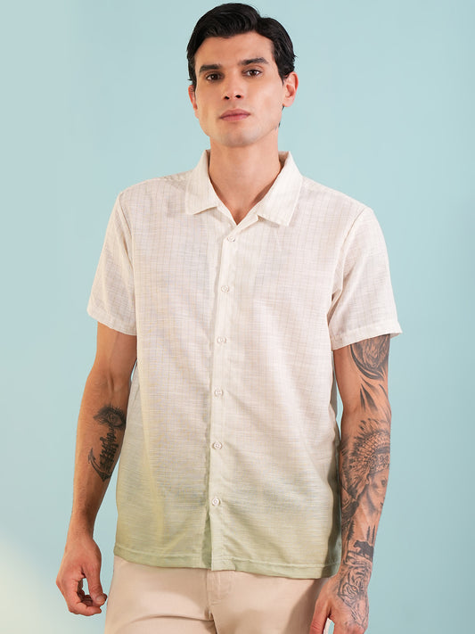 Men Regular Fit Spread Collar Shirt Green - Reprise