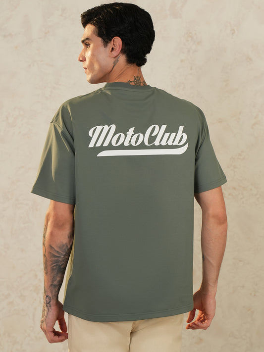 Men Oversized Printed Round Neck Drop Shoulder T-shirt Olive - Reprise