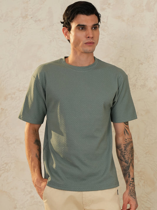 Men Oversized Printed Round Neck Drop Shoulder T-shirt Olive - Reprise