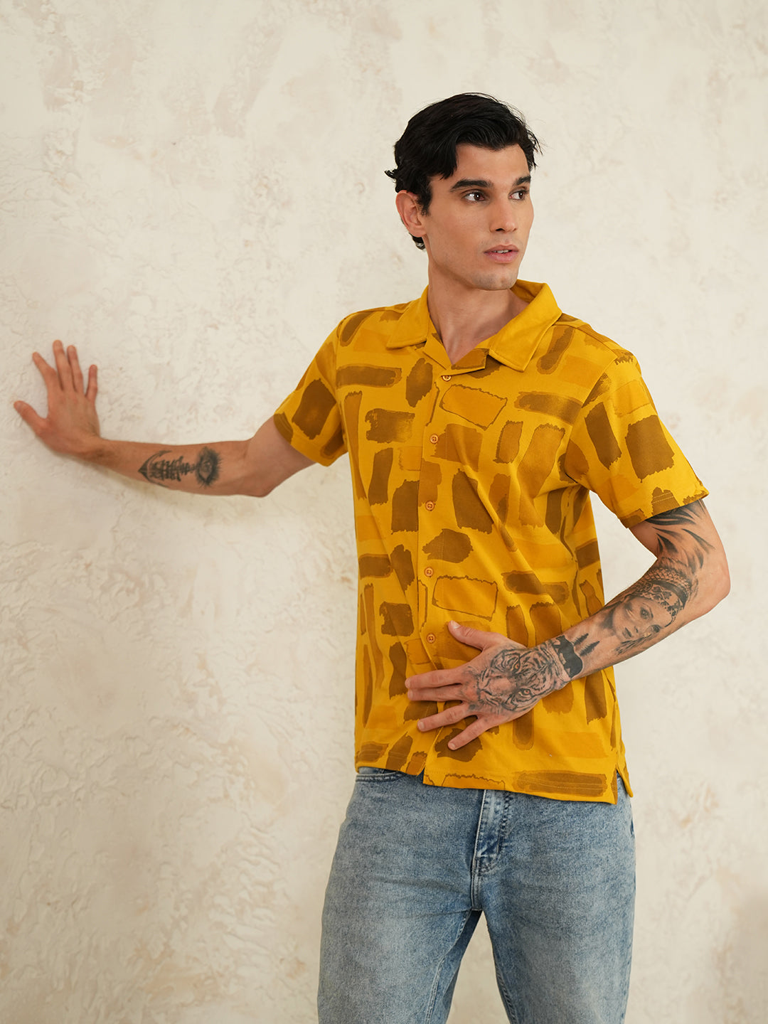 Men Self Design Printed Half Sleeve Shirt - Reprise