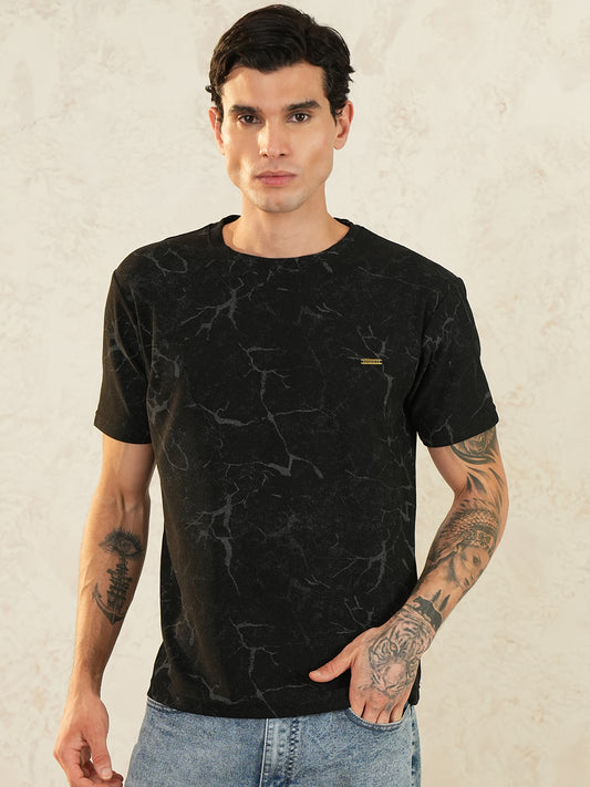 Men Printed Round Neck T-shirt Black - Reprise