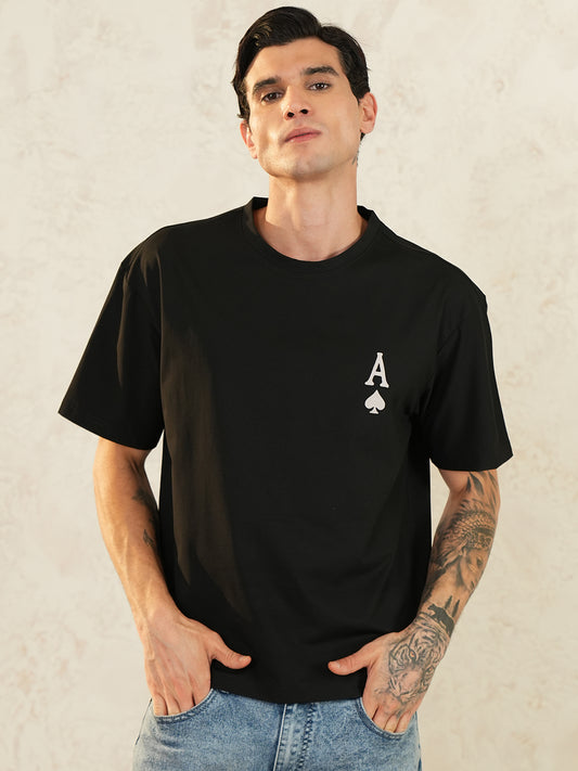 Men Oversized Printed Round Neck Drop Shoulder T-shirt Black - Reprise