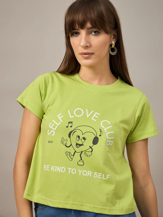 Women Printed Regular Fit T-shirt Green