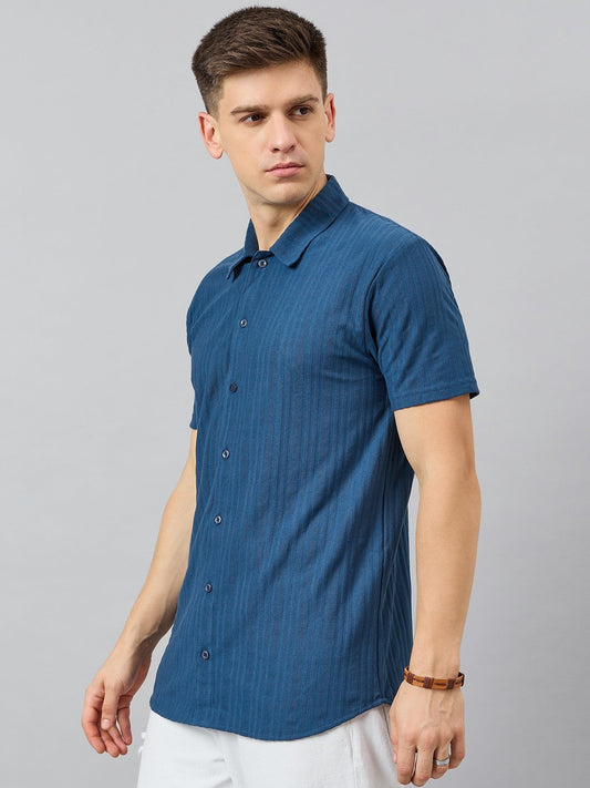 Men Regular Fit Spread Collar Shirt Blue - Reprise