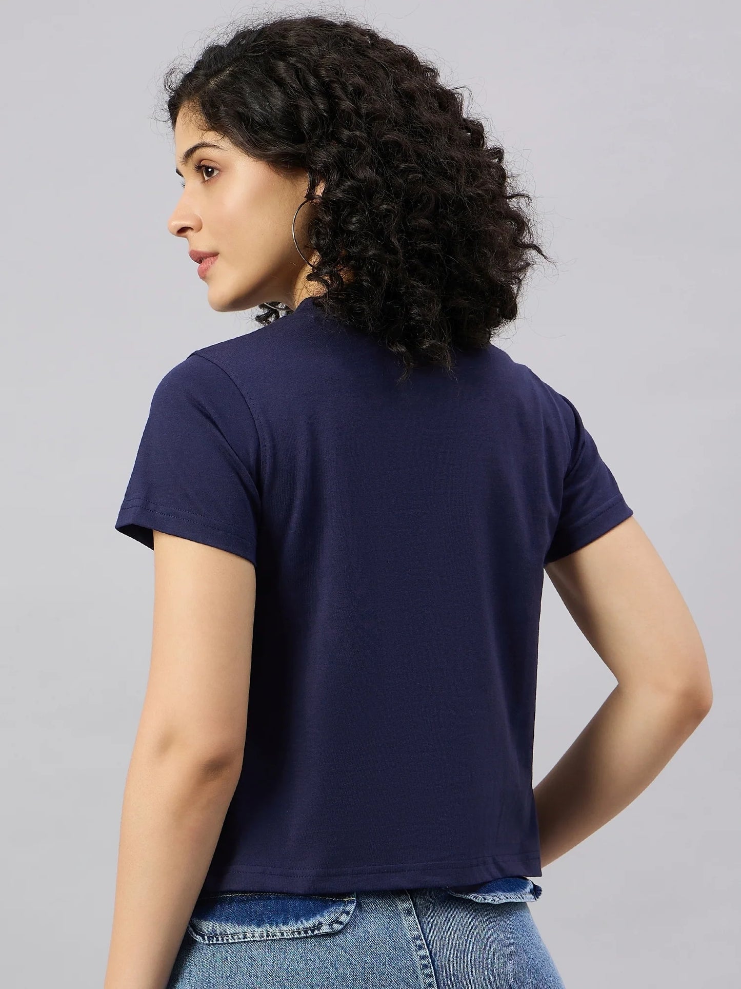 Women Printed Regular Fit T-shirt Navy