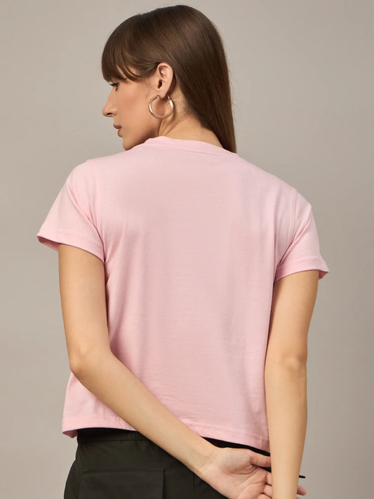 Women Printed Regular Fit T-shirt Pink
