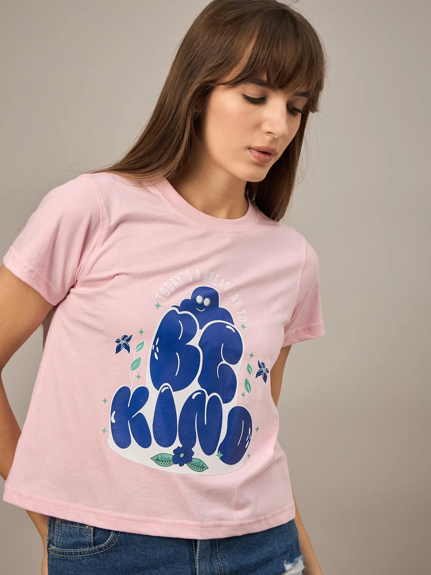 Women Printed Regular Fit T-shirt Pink - Reprise