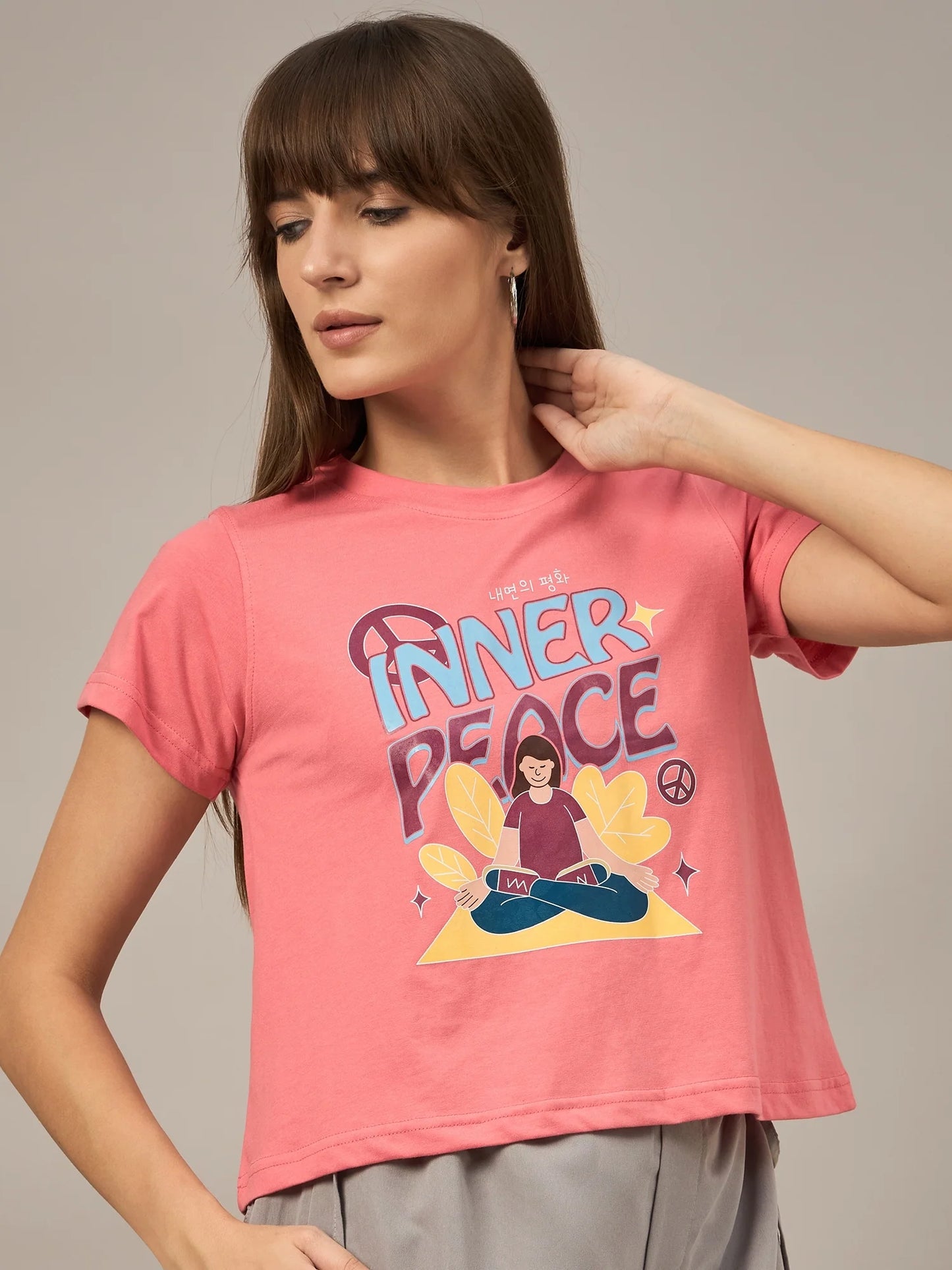 Women Printed Regular Fit T-shirt Pink