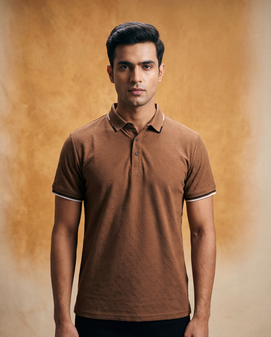 Men Textured Brown Polo Shirt - Reprise