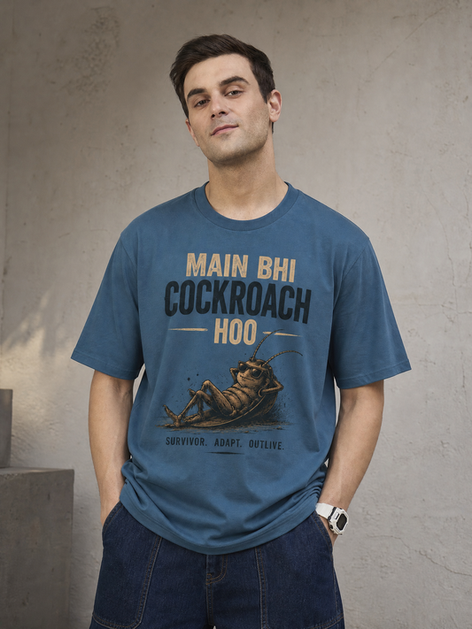 Cockroach Men Oversize Printed Round Neck T-shirt Blue