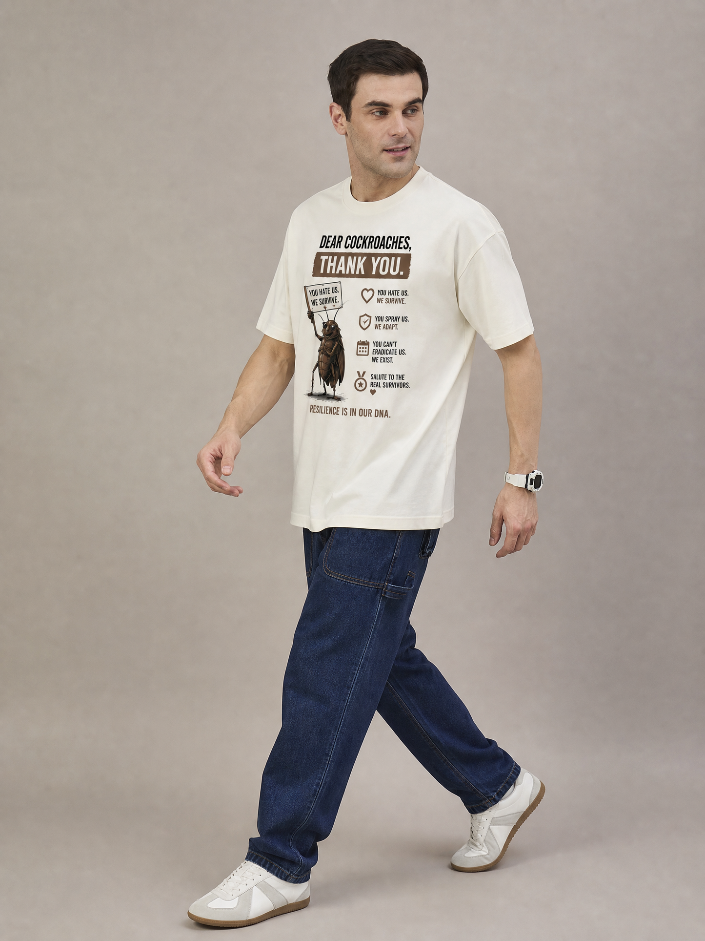 Cockroach Men Oversize Printed Round Neck T-shirt Off White