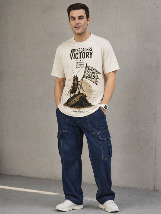 Cockroach Men Oversize Printed Round Neck T-shirt Off White