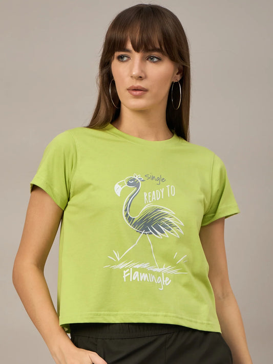 Women Printed Regular Fit T-shirt Green