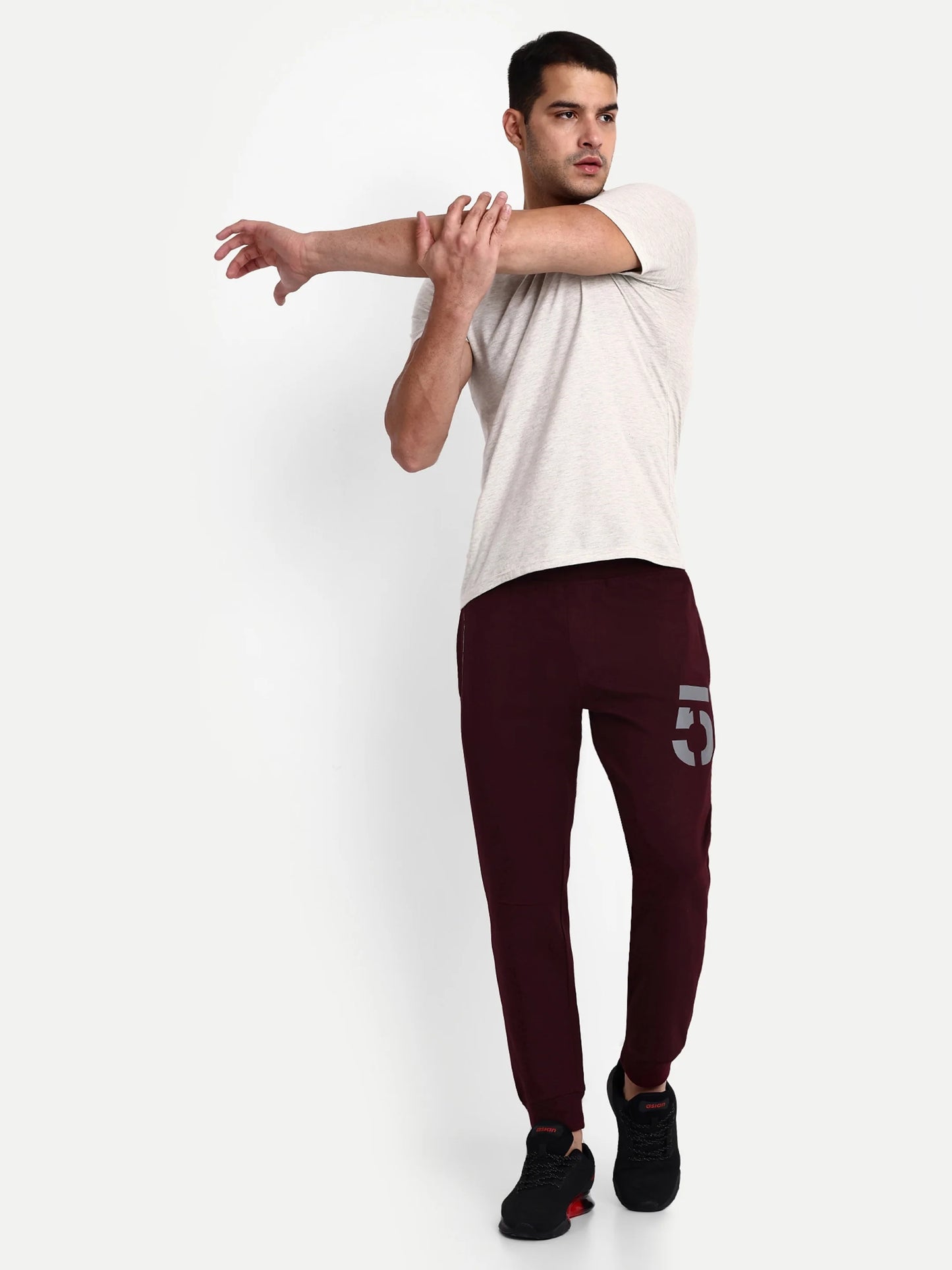 Men Red Cotton Casual Joggers