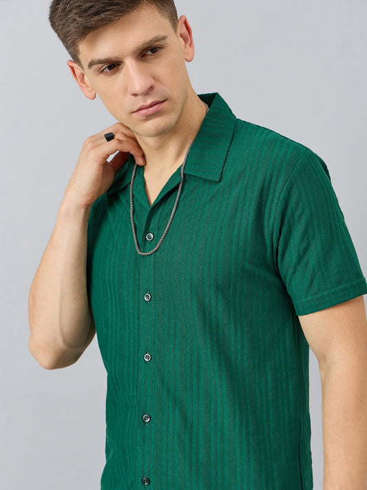 Men Regular Fit Spread Collar Shirt Green - Reprise