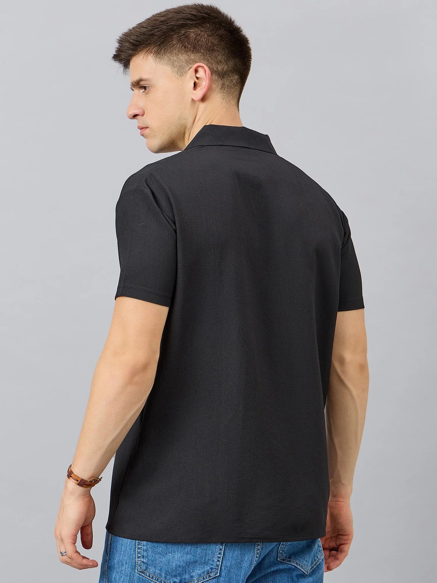Men Regular Fit Spread Collar Shirt Black