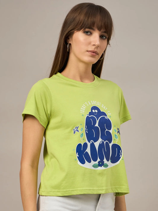Women Printed Regular Fit T-shirt Green