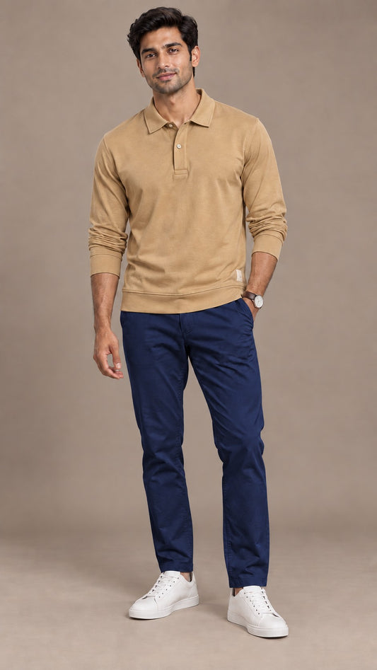 Camel Full Sleeves Polo Shirt