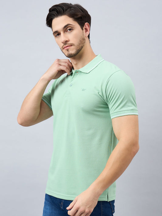 Men Solid Green Cotton Polos - Reprise