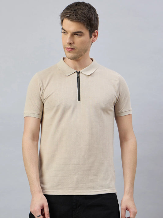 Men Beige Cotton Polo T-Shirts - Reprise