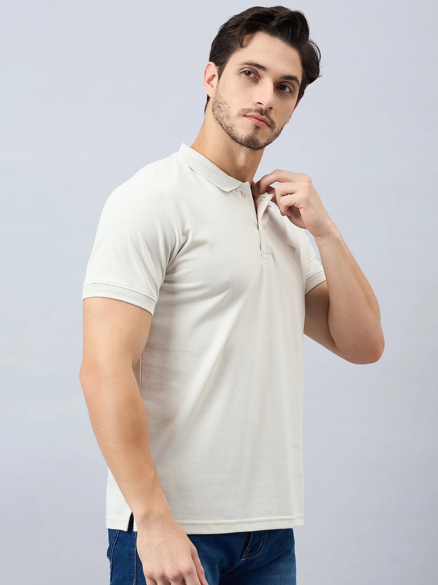 Men Solid Beige Cotton Polo T-Shirts - Reprise