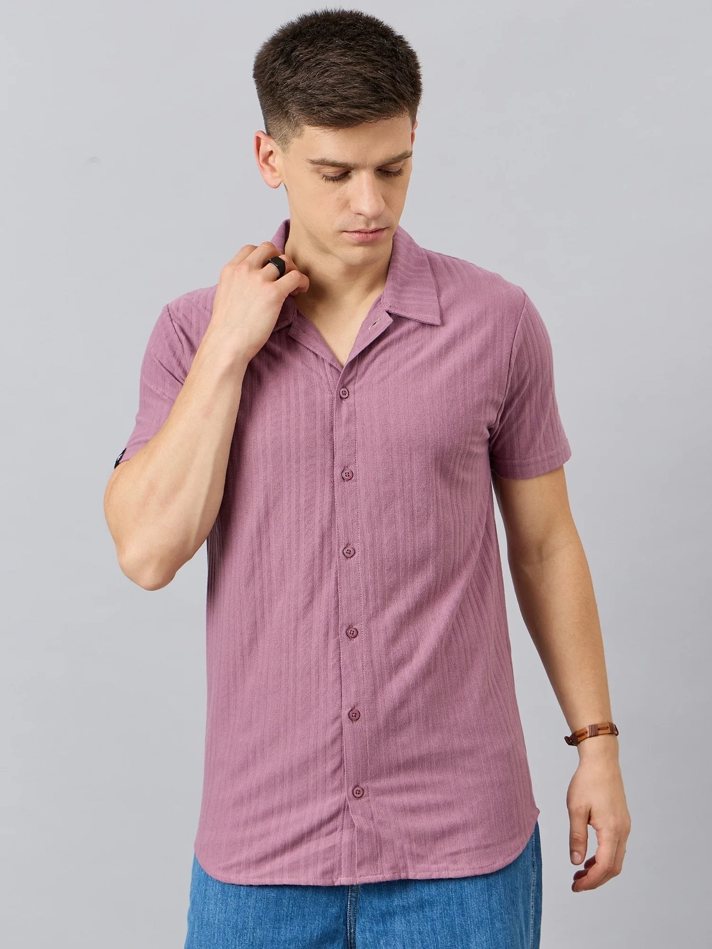 Men Regular Fit Spread Collar Shirt Mauve